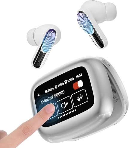 Écouteurs sans fil Bluetooth, Bluetooth 5.4, écouteurs intra-auriculaires, avec réduction automatique du bruit, étanchéité IP55, longue durée de vie, écran tactile intelligent LED, pour ordinateur