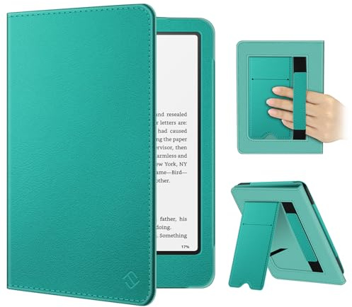 Fintie Hülle für 7 Kindle Paperwhite(12. Generation)/Kindle Colorsoft | Paperwhite Signature Edition 2026, Kickstand Case mit Handschlaufe, Rückseiten-Magnet, Auto Sleep/Wake, Jadegrün