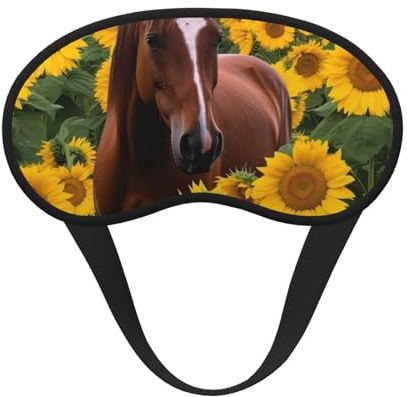 Schlafmaske mit Pferd und Sonnenblume, Augenmaske zum Schlafen, Verdunkelung, für Männer und Frauen, Schlafmaske, bequeme Augenbinde, Lidschatten für Nachtschlaf, Reisen, Nickerchen, Büro