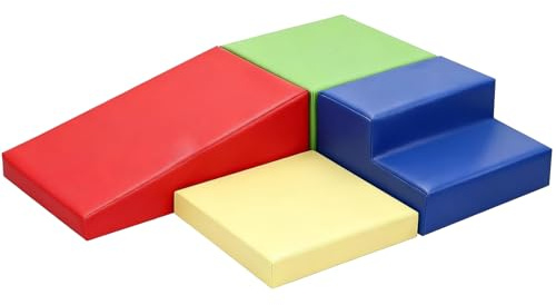 JungleDove Schaumstoff Bausteine Kinder Klettern Indoor: 4 Softbausteine Riesenbausteine Spielbausteine - Weiche Bausteine Baby Montessori Großbausteine Kletterspielzeug Outdoor Verlängerte Rampe-Set