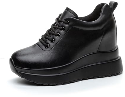 MIXSEN Basket Compensees Femme Plateforme Baskets Cuir Chaussure de Course Marche Sport Respirante Sneakers Talon 10cm(Noir,37EU)