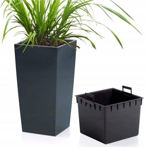 B2C Tall Planter Plant Pot Flower with Insert Indoor Outdoor Garden Patio Home Large Plastic With insert (Anthracite, H55cm W29.5cm)