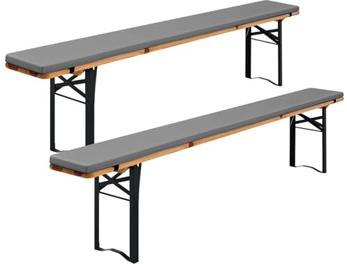 FXKS 2er-Pack Bierbankauflage Gepolstert,Bierzeltgarnitur Auflage,Bierzeltgarnitur Bankauflage 220x25x3cm XL,Waschbare Bierbankauflagen Gepolstert Auflage für Partyzeltgarnitur(Hellgrau,Wasserdicht)