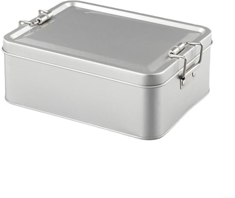 Boîte en métal vide avec couvercle pour ranger des collations, des bonbons, des biscuits, des thés, boîtes de rangement rectangulaires pour la maison et la cuisine (M)