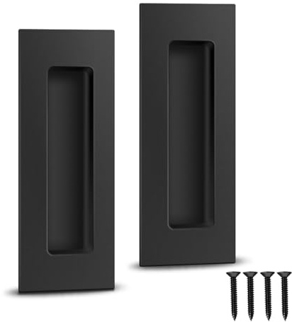 Gudui 150mm Stainless Steel Sliding Pocket Barn Door Handles Recessed Door Finger Pull, Black, 2 Pack