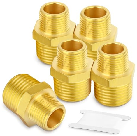 TAILONZ PNEUMATIC 5PCS tubo de latón, adaptador reductor, espiga hexagonal, 3/8-pulgada de tubo macho x 1/8-pulgada de tubo macho