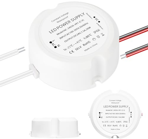 Lhdfyqt LED Trafo 24V 36W 1.5A, LED Netzteil Trafo 230V auf 24V, AC zu DC Schalt Niedervolttrafo, Kein Flimmern, Kein Rauschen, IP66 Trafo, Mini Ring Netzteil Konstantspannungs