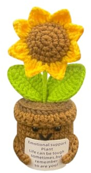 Gkaopi Divertido Girasol Positivo, Muñecas de Punto Flor y Cactus Lindo Muñeca Ganchillo con Tarjeta de Positividad Regalos de Apoyo Emocional para Habitación Oficina Escritorio Decoración