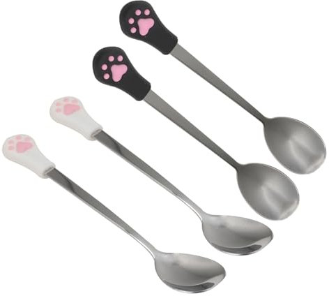 ibasenice 4Pcs Stainless Steel Dog Cat Spoon Food Grade Pet Can Spoons with Handles Durable and Easy to Clean Utensils for Feeding Wet Food to Dogs and Cats