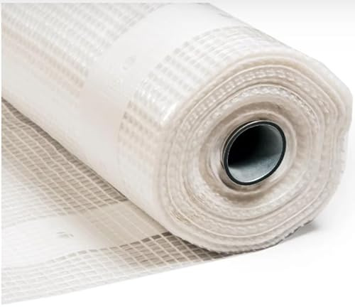 Heavy Duty Scaffold Sheeting – UV Stabilised – 2m x 45m Roll – Clear Polyethylene Building Cover for Weather Protection, Wind Barrier, & Dust Control – Reinforced Eyelets