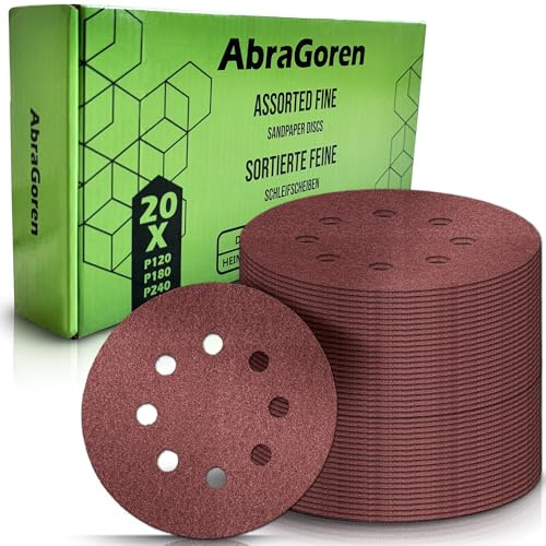 Lot de 60 disques abrasifs mixtes 125 mm pour ponceuse orbitale – Disques fins mixtes (P120, P180, P240) avec 8 trous