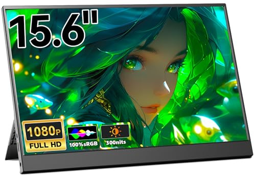 JEEJIA 15.6 Portable Monitor, 1080P FHD Portable Monitor with Stand, Mobile Monitor IPS Screen with Speakers, Ultra-Thin Second Screen for Laptop- USB-C & HDMI Connection