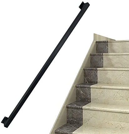 Moderno corrimano quadrato da parete, nero, per interni ed esterni, 1 m, 1,5 m, 2,5 m, 3,5 m, in ferro battuto, supporta un'elegante soluzione di sicurezza per scale e balconi