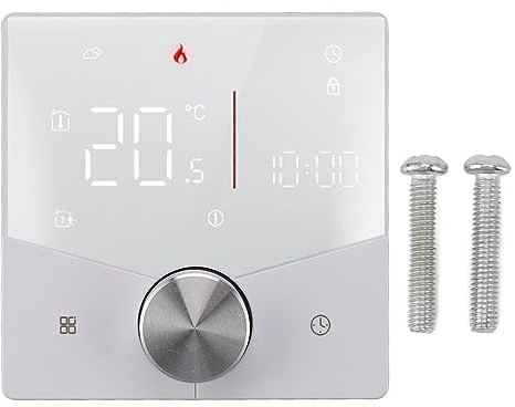 Yiziecce Smart termostatknopp för bastu rum för undergolvsuppvärmning, LCD-färgdisplay, digital temperaturkontroll, energibesparing, enkel installation, exakt reglering, (vit)