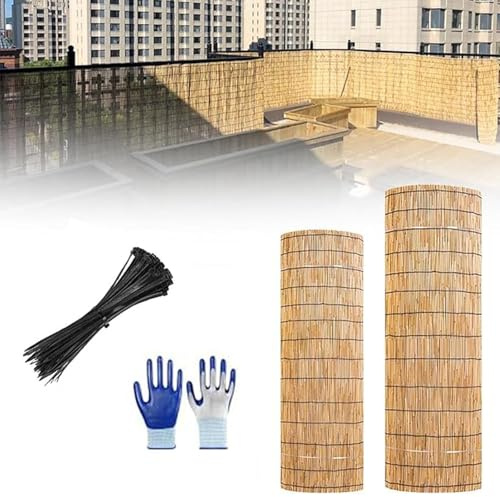 Dekorativer Bambuszaun für Privatsphäre im Freien – wetterfeste Lamellenabdeckung für Terrassen, Gärten, Balkone, Pools und Dächer, zuschneidbare Trennwand (100 x 900 cm)