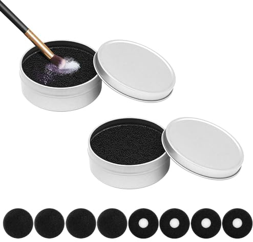2 Pcs Color Removal Sponge Makeup Brush Cleaning Box, with 8 Replacement Sponge, Beauty Tool