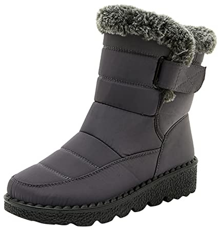 cfpqv Botas de nieve para mujer, impermeables, forradas, cálidas, de media altura, impermeables, planas, cómodas, antideslizantes, para la nieve, para exteriores, invierno, gris, 41 EU