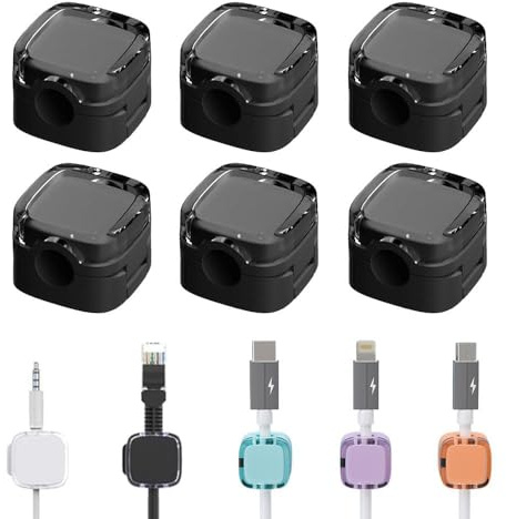 6 Stück Kabelhalter Selbstklebend, Magnetische Kabel Clips, Ladekabel Organizer, Magnetischer Schreibtisch Kabelorganisator, Wandhalter für Kabel, für Ladekabeln, Schreibtisch, Nachttisch (Schwarz)