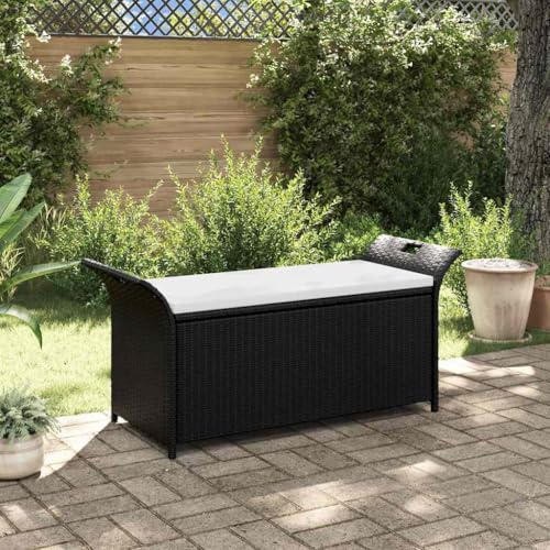 Bucmath Truhenbank mit Polster 138 cm, Poly Rattan Braun, Gartenbank mit Stauraum, wasserdichte PE-Auskleidung, wetterfest für Terrasse, Veranda, Außenbereich