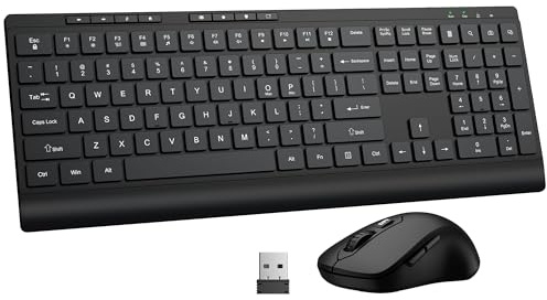 Wireless Keyboard and Mouse Combo, Full Size Quiet Key Computer Keyboard and Cordless Mice with 3 DPI Adjustable, 2.4G Lag-Free, Long Battery Life, Compatible with Windows and Mac Systems, Black