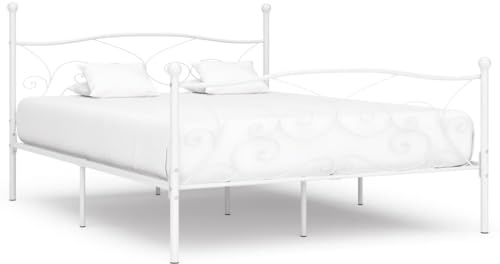 QJBSAVVA Metallbettgestell Weiß 200x200 cm mit Lattenrost Modernes Doppelbett Rahmen aus Stahl und Sperrholz Komfortable Schlafhöhe 28 cm für Schlafzimmer Gästezimmer und Jugendzimmer