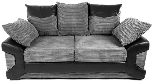 Jumbo Cord Corner Sofa - Modern 3&2 Seater Suites - 5 Seater with Chaise - Black & Grey Scatter Back Couches - Large Dino Left/Right Hand Facing Sofas Including Footstool for Living Room (2 Seater)