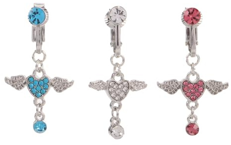 minkissy 3 Piezas Anillos Ombligo para Mujeres Anillo de Ombligo Falso sin Perforación Forma de Corazón y Ala de Ángel Elegante para Fiestas y Obsequio