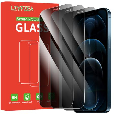 LZYFZEA 3-Pack Privacy Screen Protector for iPhone 12 Pro Max，Anti-Spy Tempered Glass Film,HD Clear,Anti-Scratch,Case Friendly