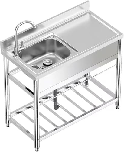 Outdoor Stainless Steel Kitchen Sink Unit with Drainer & Tap - Free Standing Utility Sink for Restaurants Homes & Gardens - Commercial Grade& Easy to Clean