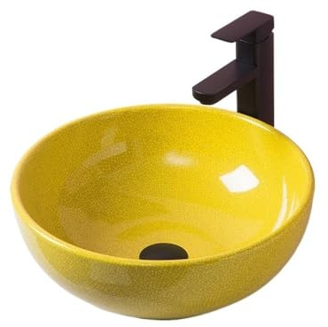 Lavello Bagno Lavabo da appoggio in ceramica di piccole dimensioni, creativo e colorato, con smalto craquelé, for il bagno(Yellow)