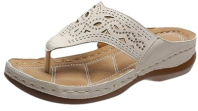 YIzdegg Tåseparator damer läder – sandaler med klack, ortopediska sandaletter, halkfria klackskor, fotvalv, sommarskor, breda fötter, flip flops, platåtofflor, kaki, 40