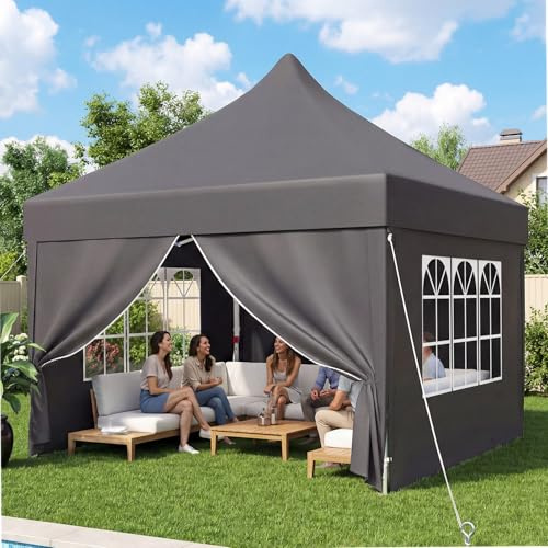 DEVOKO Carpa Plegable 3x3 para Playa, Carpas para Exteriores con Techo Inclinado Antinieve Estructura Robusta, Tenda Campismo Exterior Impermeable, 3 Alturas Ajustables