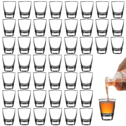 48 stycken shotglas glas, 30 ml shotglas, tjocka bottnar av glas, partytillbehör litet snapsglas, härdat glaskoppar, diskmaskinssäker, direkt dryckeskopp, för fest, klubb, bar