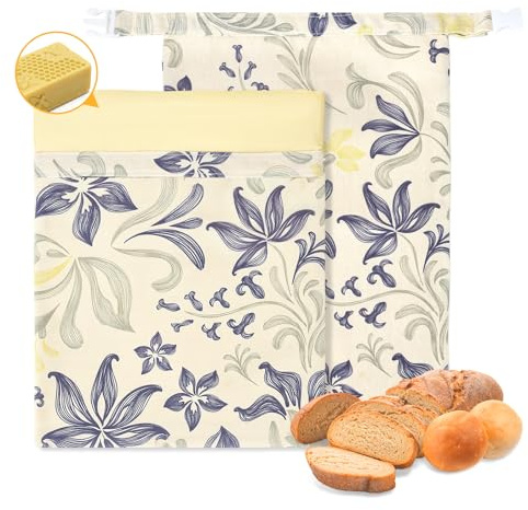 Aurablend Brotbeutel Leinen mit Natürlichem Bienenwachs - Wiederverwendbare Plastikfreie Aufbewahrung für Brot, Sauerteig & Backwaren Frischhalten (Doppelschicht, 2er Pack, 43×33cm)