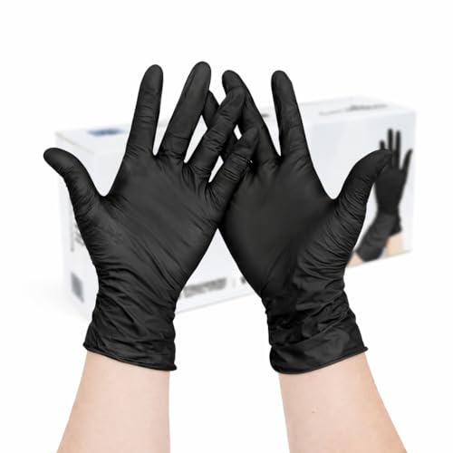 buxmed 100 Stück Nitrilhandschuhe M Einweg Schwarz, Einweghandschuhe, Handschuhe, Einmalhandschuhe Nitril, Untersuchungshandschuhe, Latexfreie Gloves, Küchen Zubehör, Tattoo & Friseur Zubehör