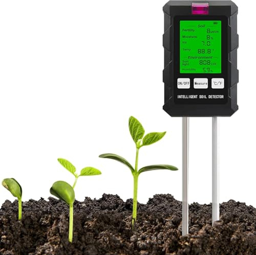 SenZjx Bodenmessgerät 6-in-1 Bodentest Messgerät - Multifunktionaler Bodentester für Fruchtbarkeit, Temperatur, Licht, pH-Wert, Bodenfeuchtigkeit und Umgebungsfeuchtigkeit (Grün)