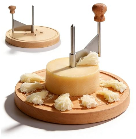 GOMETY Osthyvel rund Ø 22,2 cm, akaciaträ ostskrapa ostskivare perfekt för Tête de Moine ostsorter och choklad hållbar och multifunktionell hyvel delikat ostsrosor Ø 22,2 cm x 14,3 cm