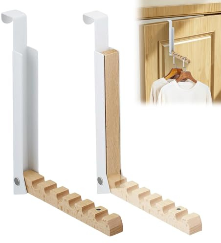 2 Stück Türhaken klappbar mit 6 Kleiderbügel für 20 mm Türfalz, weiß | Robust und langlebig, rostfrei und verformungsbeständig, Hohe Tragfähigkeit, Ohne Bohren, Klein und tragbar