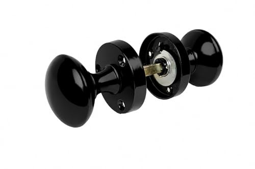 Epsom Door Handle Black Door Knobs 1 Pair – Victorian Style Round Internal Door Knobs, Gloss Black Mortice Door Knob Set, Traditional Interior Door Furniture with Spindle & Screws, 52mm