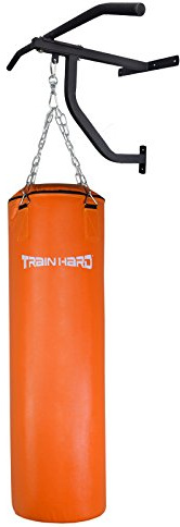 TrainHard Boxen Boxsack Sandsack Senior Fighter 110 gefüllt 110x32cm 33kg mit Wandhalter & Klimmzugstange