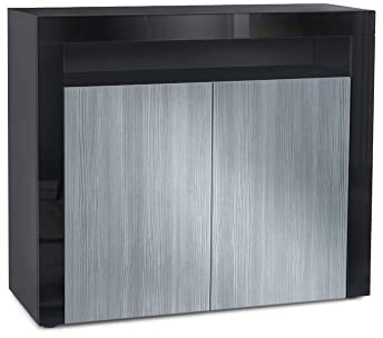Vladon Kommode Valencia, Made in Germany, Sideboard mit 2 Türen und 1 offenem Fach, Schwarz matt/Avola-Anthrazit/Schwarz Hochglanz (108 x 92 x 40 cm)