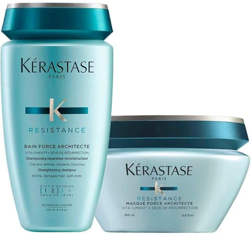 KÉRASTASE Résistance - Routine Réparatrice - Renforce & Protège - Technologie VITA-CIMENT & Sève de Résurrection - Cheveux Abîmés, Cassants & Fourchus - Bain + Masque Force Architecte