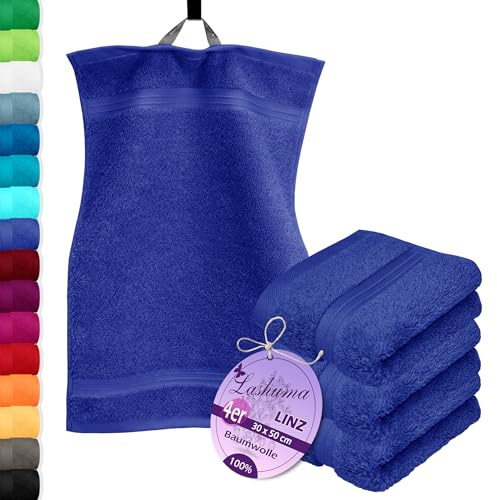 Lashuma 4 teiliges Gästetuch Set - Frottee Serie Linz - WC Handtücher Klein 30x50 - Gästehandtuch Königs Blau