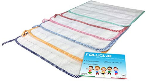 Tex family SET di 6 ASCIUGAMANI POLLICINO © ASILO bordati in TINTA UNITA con tela AIDA per ricamare il nome - 6 PEZZI BAMBINO MASCHIO