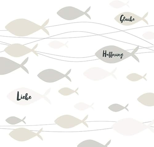 Miss Lovely Kommunions-Servietten Konfirmations-Servietten Fische Glaube Liebe Hoffnung weiß Creme beige Kirchliches Fest Kommunion Junge & Mädchen Konfirmation Firmung Taufe Hochzeit 20 Servietten