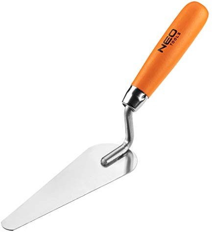 NEO TOOLS Frattone Lingua di Gatto con Manico in Legno, Collo Dritto | Cazzuola a Lingua di Gatto in Acciaio Inossidabile per lavori nascosti e di Riparazione