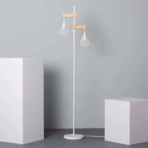 LEDKIA Stehlampe Aluminium und Holz Monah Weiß | E27 Fassung für vielseitige Beleuchtung | Modernes Design für Wohnzimmer, Küche, Schlafzimmer