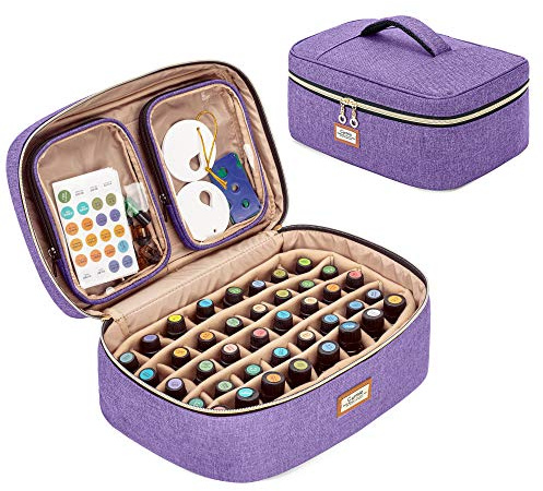CURMIO Ätherische Öle Tasche, bietet Platz für 40 Flaschen, Lila | Herausnehmbar Trennwände, 2 Separate Kleine Taschen, Organizer für Ätherische Öle/ Nagellack (5-30ml), Ohne Zubehör