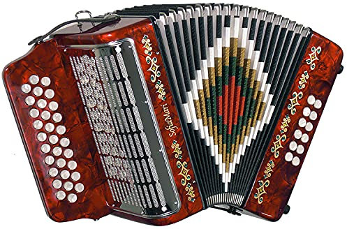 SofiaMari SM3112 Akkordeon Paket: 31 Tasten, 12 Bass, diatonisches Akkordeon mit Etui und Riemen (Sol/GCF, Red Pearl)