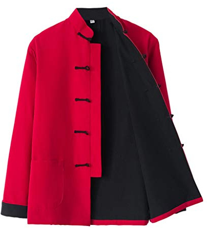 ZHOUXIAO Coton Tai Chi Uniforme Hommes Kung Fu Veste Tang Costume Traditionnel Méditation Vêtements Martiaux Arts Martiaux Contact Matin Exercices Vêtements Manteau red1-M